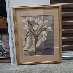 Vintage Tulips in Pewter by Sally Wetherby Professionally Matted and Framed
